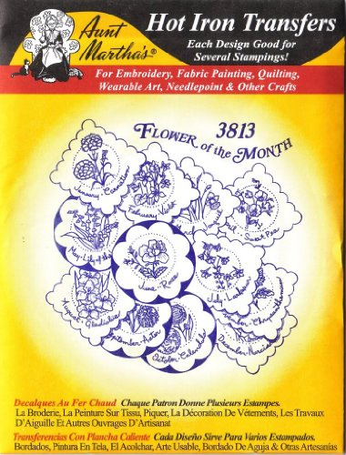 Flowers of the Month Aunt Martha's Hot Iron on Embroidery Transfer