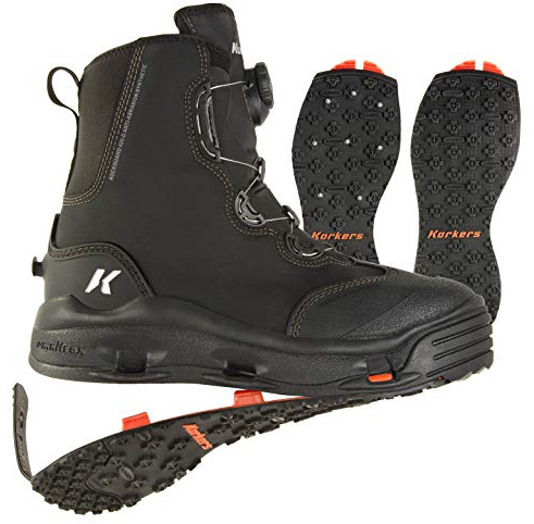 Korkers Devil's Canyon Wading Boot with Kling-On and Studded Kling-On Outsoles, Black, 14