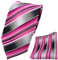 TigerTie Designer Krawatte Designer Einstecktuch in rosa pink magenta anthrazit silber grau gestreift