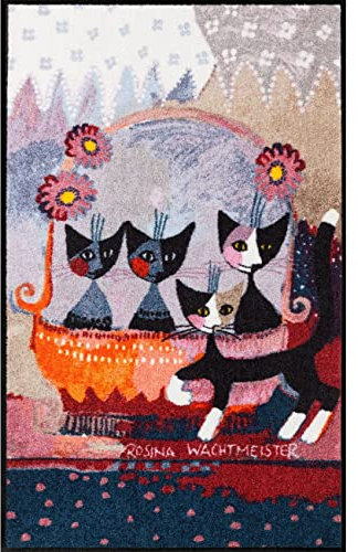 Salonloewe Rosina Wachtmeister Fußmatte Lifestyle La Mia Famiglia 75x120 cm Flur-Läufer Katzen-Familie bunt Wohn-Teppich Schmutzfang-Teppich waschbar