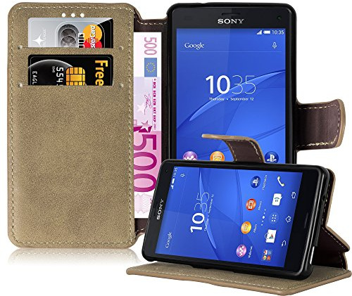 Cadorabo Hülle kompatibel mit Sony Xperia Z3 COMPACT Handyhülle aus Kunst Leder Flip Klappbare Magnetische [Standfunktion] [Kartenfächern] Case Hülle für Sony Xperia Z3 COMPACT Tasche in Braun