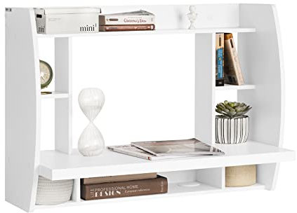 SoBuy® FWT18-W Table Murale Bureau avec Étagère intégrée Armoire de Rangement Murale (Blanc)