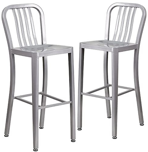 Flash Furniture Barstuhl, verzinkter Stahl, Silber, 50,8 x 39,4 x 109,2 cm