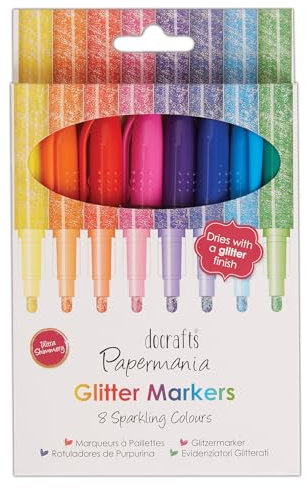 Papermania Glitter Markers, Multicoloured, Pack of 8, Card Making Supplies and Scrapbooking Supplies, Craft Decorations for Adult and Kids Craft, Perfect for Home Craft Projects