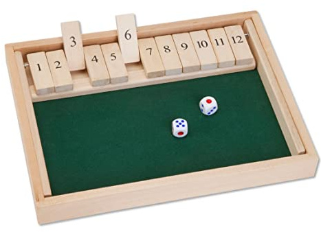 Bits and Pieces - Large Shut The Box Game - 3-in-1 Board Game - 12 Dice Board Game - Wooden Pub Tabletop Game Box - 2 Dice Included