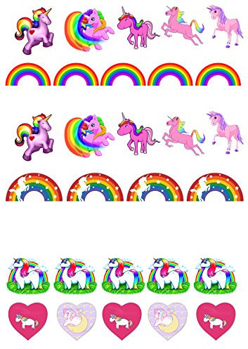 30 Stand Up Cute Unicorn Rainbow Themed Edible Wafer paper Cake Toppers Decorations