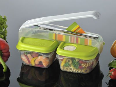 Bama, 16x25x11,5 cm Set 2 contenitori Cibo, Porta Posate, plastica, Alimenti e pasti, Verde