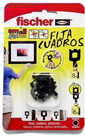 fischer - Fija Cuadros | Ganchos Reutilizables sin Agujeros | Hasta 8 Kg de Carga | Ideal para Yeso, Cartón Yeso y Madera | Montaje Fácil sin Herramientas | 8 uds | Negro