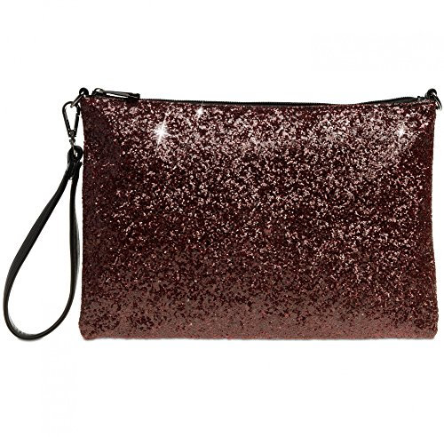 Caspar TA341 große Damen XL Glitzer Pailletten Clutch Tasche Abendtasche mit Handschlaufe, Farbe:weinrot, Größe:One Size