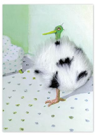 Inkognito Plüsch Postkarte/Plüschkarte Kunst und Humor von Michael Sowa - Motiv: Plüschvogel, Anlass: flauschige Grüße, Künstler/Verlag Michael Sowa, Art-Nr.: 5353, Größe: A6