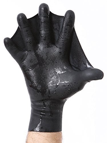 DarkFin Webbed Power Schwimmhandschuhe (1 Paar) für Männer, Frauen, Tauchen, Schnorcheln, Spearfishing, Surfen in kaltem Wasser, ultradünne Handflossen, Poolschwimmpaddel, Schwarz, Herren Medium Large