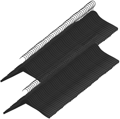GERSO Kleiderbügel Premium 45 cm – 100er Pack – Massivholz schwarz gummiert – Formbügel mit drehbarem Haken für Mäntel & Jacken
