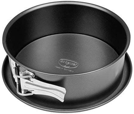 Dr. Oetker Springform Ø 18 cm, Backform mit Flachboden, runde Kuchenform aus Stahl mit Antihaftbeschichtung (Farbe: schwarz), Menge: 1 Stück
