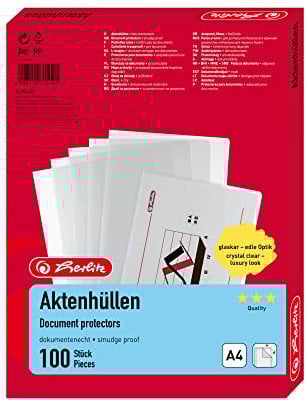 Herlitz 10843746 Aktenhülle A4 Standard , PP, 0,11 mm, transparent glasklar 100er Packung
