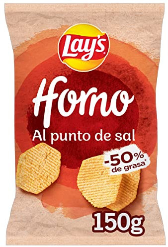 Lay's Horno, Patatas al horno al punto de sal con menos grasa, Producto de Aperitivo, bolsa individual, 150gr