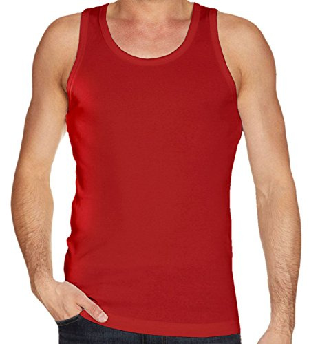 Gaffer Mens Vests Plain Tank Top Regular Fit 50% Cotton and 50% Polyester Sleeveless Basic Classic Underwear Athletic Muscle Gym Fitness Wear Red 2XL XXL XXLarge