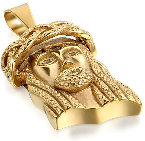 JewelryWe Schmuck Edelstahl HerrenKette, Jesus Christus Anhänger Halskette, mit 55cm Kette, Gold