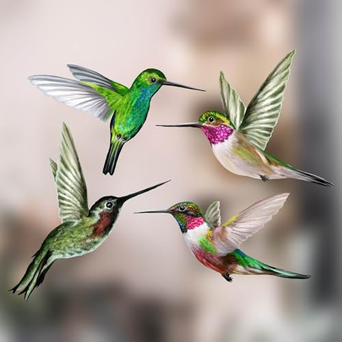 Vogel-Fensteraufkleber zum Schutz gegen Vogelschlag - 4 x Gemischt Schöne Kolibri-Glasaufkleber, doppelseitig und selbstklebend zum Schutz gegen Vogelkollisionen