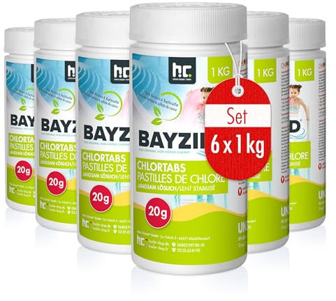 Höfer Chemie 6 x 1 kg 20g Pastilles de Chlore Lent pour Piscine - chloration permanente de la Piscine - HAUTEMENT Efficace Contre Les bactéries