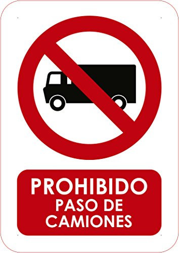 Señal en PVC Prohibido Paso de Camiones Tamaño A4 (29,7x21cm) Señalítica en Material PVC Resistente