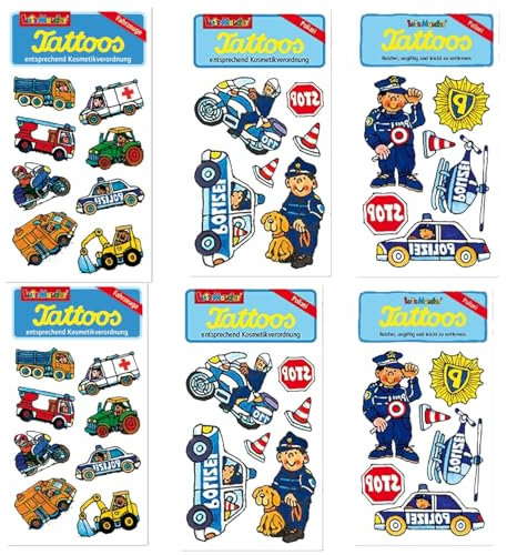 6-teiliges Tattoo-Set * POLIZEI * vom Mauder-Verlag | Kinder Kindertattoo Kindergeburtstag Geburtstag Mitgebsel Sam Polizist