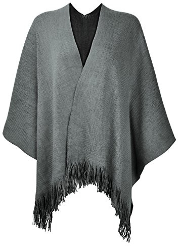 ZLYC Damen Herbst Winter Kaschmir Poncho Capes Retro Strick Cardigans mit Fransen