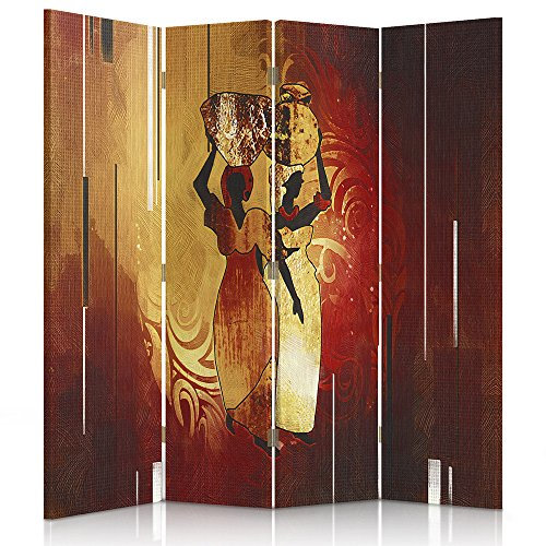 Feeby Paravent Afrika Frauen Kannen 4 Teilig 145X150 cm Modern Design Beidseitig Raumteiler Wandschirme Foto Trennwand Raumtrenner Sichtschutz Spanische Wand Auf Leinwand Bedruckt Braun Orange