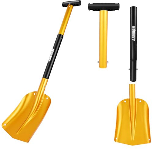 KAMINUO Pala da neve portatile telescopica in alluminio per auto, regolabile, estesa (dorata)