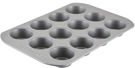 Farberware Bakeware Nonstick Muffin Pan, 12-Cup, Cupcake Baking Pan, Gray