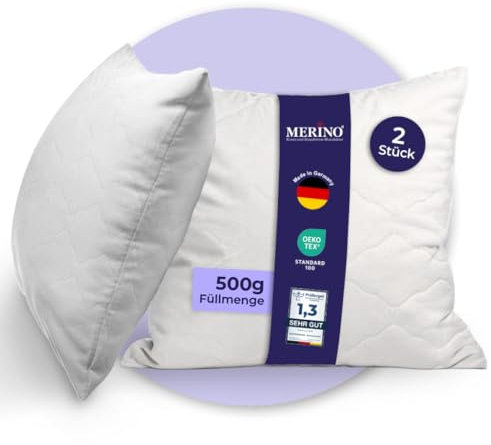 Merino-Betten Hochwertiges Kopfkissen 45x45 Set | Schlafkissen | Innenkissen mit verstepptem Bezug | Serie Wolke