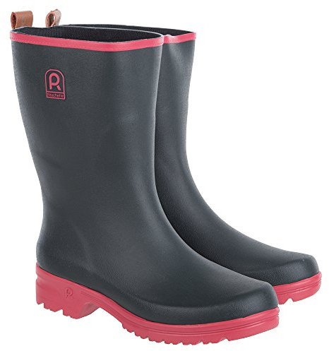 Rouchette Donna Nero Stivali alla Caviglia, Colore di Gomma, UK 6