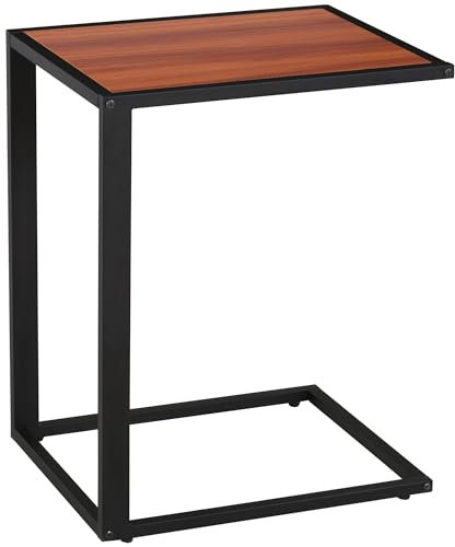 HOMCOM C-Shaped Side Table, Sofa End Table with Metal Frame, Accent Couch Table for Living room, Bedroom, Walnut and Black