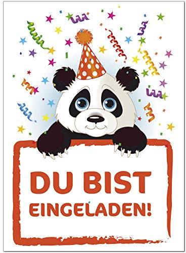 8 Einladungskarten Kindergeburtstag mit Umschlägen, Niedlicher Panda Bär, Karte Geburtstag Einladung zum Ausfüllen