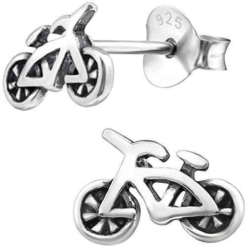 JAYARE Ohrringe Mädchen Fahrrad 925 Sterling Silber oxidiert Bike Bikes Zweirad Kinder Ohrstecker Mädchenohrringe Kinderohrstecker