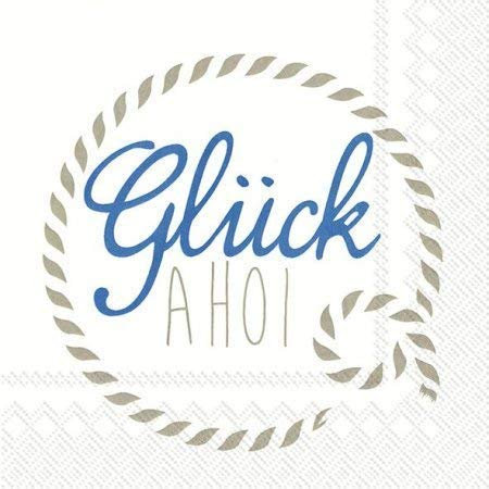 Ideal Home Range 20 Ihr Servietten Glück AHOI, blau-weiß, maritim, 20 Stück, 33x33cm