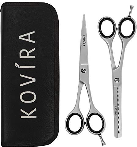 Kovira Profi Friseurscheren Set 2-teilig - Haarschere 16,5cm – Effilierschere Scharf Haarschneideschere zum Haare Schneiden und Ausdünnen – Haar Schere Friseurschere Friseurscherenset für Zuhause