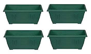 4 Venetian Window Box Trough Planters Small 40cm Plastic Plant Pot Forest Green
