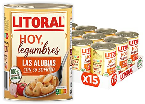 Litoral Hoy Legumbres Alubias con su sofrito - Plato Preparado Sin Gluten - Pack de 15x430g - Total: 6.45kg