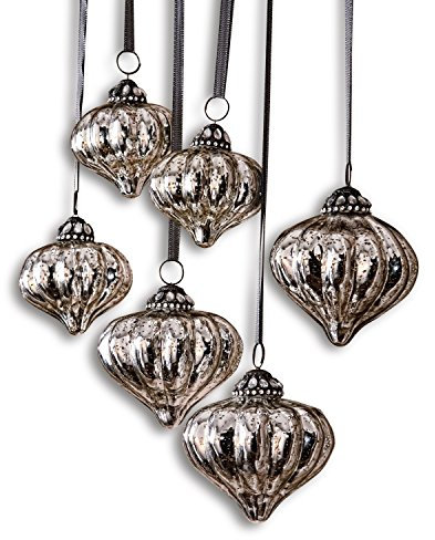 Loberon Weihnachtsschmuck Set Lauranne | Weihnachtsdeko Christbaumschmuck | Weihnachtskugeln Glas | Unterschiedliche Größen | 6 Stück