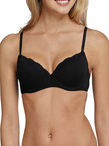 Schiesser Damen Bügel Mit Schale Und Spitze - Pure Cotton BH, Schwarz_157412, 80B EU