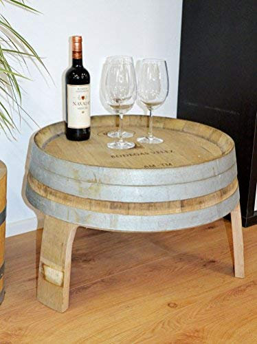 Temesso Beistelltisch, Wohnzimmertisch, Kleiner Tisch aus halbem Weinfass - Höhe 40cm, Durchmesser Oben ca. 56cm