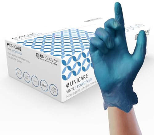 Unigloves Unicare Guanti Monouso in Vinile Blu - Guanti Monouso con Talco, Multiuso, Senza Lattice - confezione da 100 Guanti, Blu, Taglia M (GS0093)