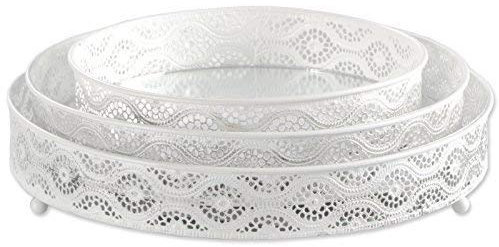 Vassoio a specchio Portacandela Shabby Chic HA-002ST, Vetro Metallo, bianco, 3er-Sparset