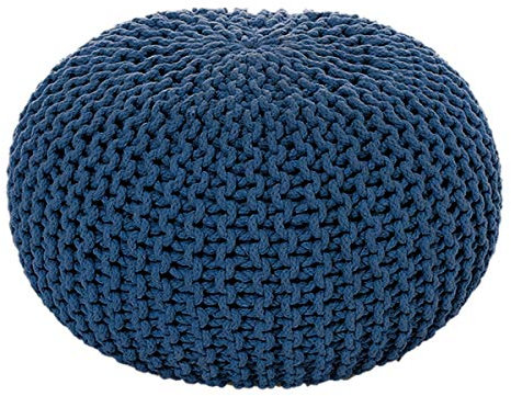 Voglrieder Sitzpouf Strickhocker Grobstrick handgeknüpft Ø 55 cm meeresblau
