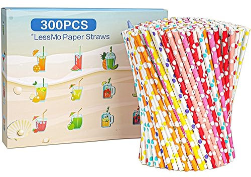 LessMo Lot de 300 pailles en papier, recyclables, sans plastique, respectueuses de l'environnement, idéales pour les cocktails, les boissons froides et les jus | Convient pour les fêtes, les mariages