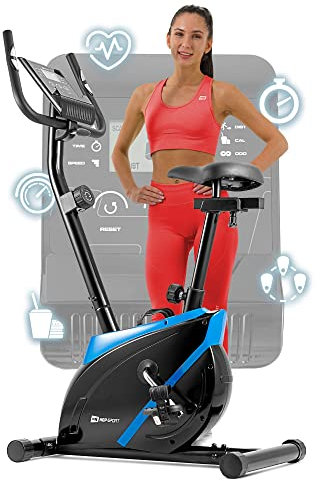 Hop-Sport Onyx Heimtrainer Fahrrad - Fitnessgerät für Zuhause mit Pulssensoren und Computer, 8 Widerstandsstufen, Schwungmasse 7 kg - Fitnessfahhrad für ein max. Nutzergewicht von 120kg Blau