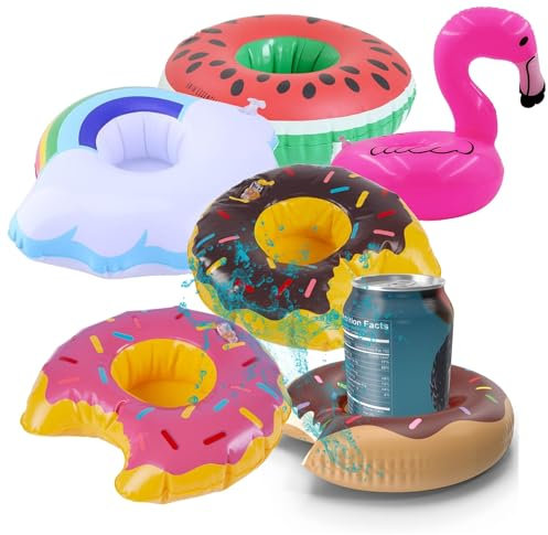 6X Getränkehalter Mix aufblasbar Luftmatratze Schwimmring Schwimmreif für Pool, Wasser, Cocktailhalter, Bierhalter, Becher, Dosenhalter, Becherhalter Bier (Getränkehalter Mix)