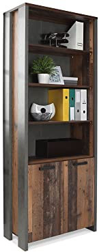 moebel-eins Cassia Büroschrank 2 Türen, Material Dekorspanplatte, Old Wood Vintage/betonfarbig