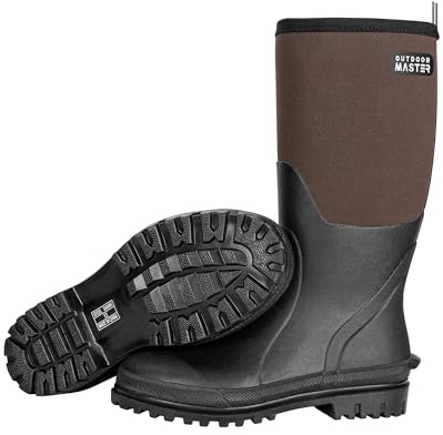 OutdoorMaster Bottes de chasse pour homme, bottes imperméables en caoutchouc néoprène, bottes d'extérieur isolées antidérapantes, marron, 39 EU