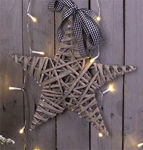 St Helens Home & Garden Light Grey Wicker Christmas Star - Rustic woven willow with a hanging loop and ribbon